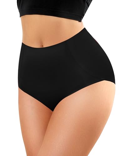 LEVAO Women's Tummy Control Underwear High Waisted Seamless Panties 4 Pack - color: Black, size: Small