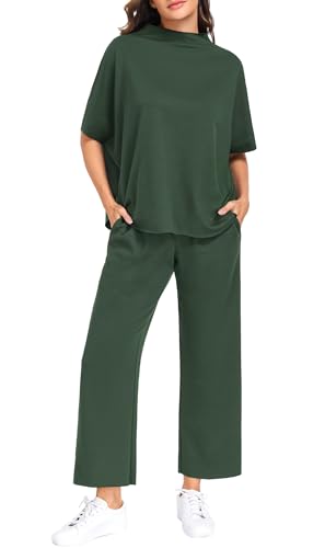 PrinStory Womens Lounge Set Summer 2 Piece Matching Sets - color: Dark Green, size: X-Large