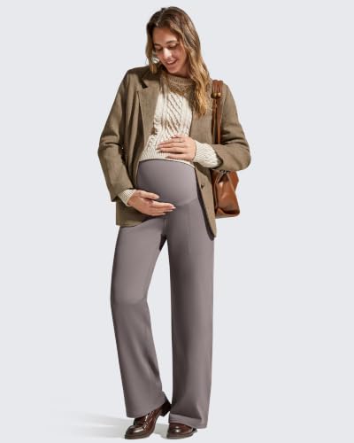 G4Free EverGoing Fleece Lined Maternity Wide Leg Pants Pregnancy Trousers - color: Taupe, size: X-Small