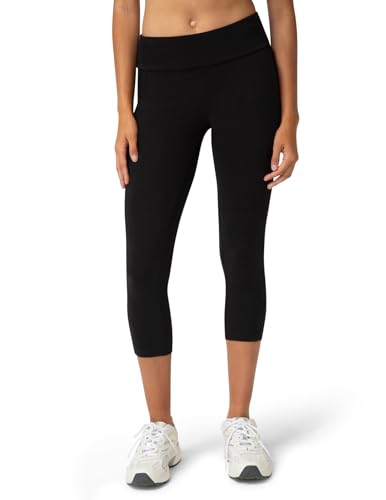no nonsense Women's Cotton Capri Leggings with Side Pockets Workout Stretch Pants - color: Black, size: Large