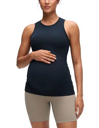 CRZ YOGA Maternity High Neck Tank Tops - color: True Navy, size: Medium
