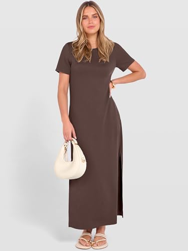 ANRABESS Womens Summer Maxi Dresses Wrinkle Free with Pockets - color: Brown, size: XX-Large