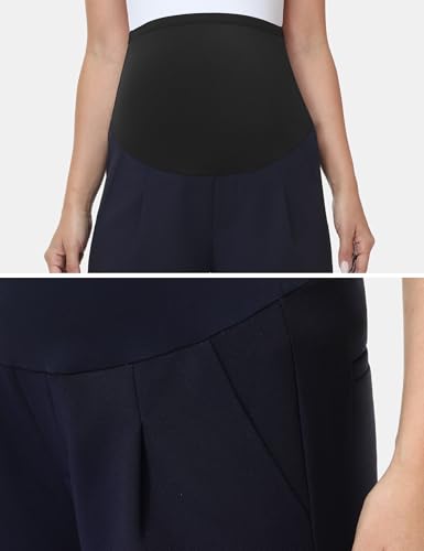 Maternity Pants Work Stretchy Wide Leg Dress Pant - color: Navy Blue, size: Large