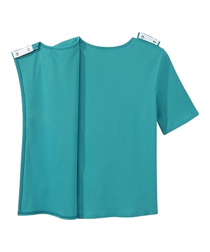 Silverts Women's Adaptive Open Back Top, Long Sleeve Dressing Shirt - color: True Teal, size: Medium