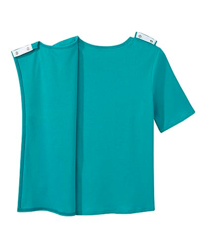 Silverts Women's Adaptive Open Back Top, Long Sleeve Dressing Shirt - color: True Teal, size: Medium