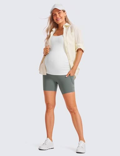 CRZ YOGA Maternity Biker Shorts Pockets 5" - color: Grey Sage, size: X-Small