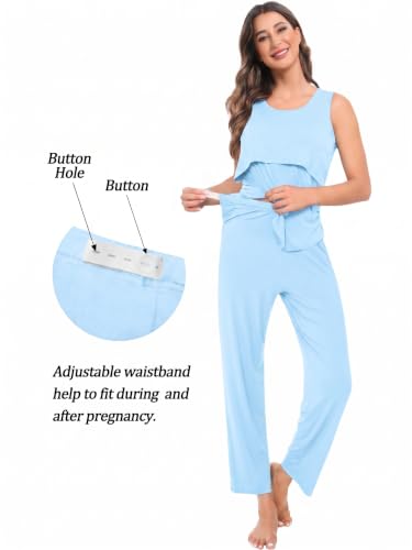 SWOMOG Maternity Nursing Robe Set 3 PCS Women Postpartum Pajamas Breastfeeding Labor Delivery Hospital Pregnancy Pjs - color: Baby Blue, size: Medium