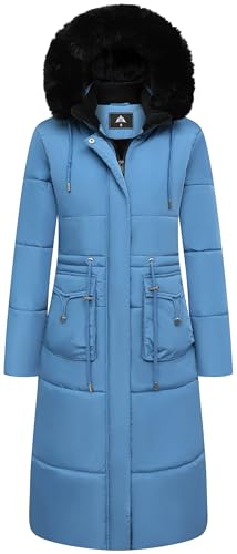 MOERDENG Women's Long Winter Puffer Coat Waterproof Warm Maxi Down Jacket - color: Denim Blue, size: XX-Large