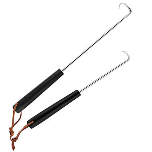 HaSteeL Meat Hook Flipper Set of 2, Stainless Steel Pigtail Food Flipper Turner 12Inch & 17Inch, BBQ Accessories Great for Grilling Smoking Frying, Long Body & ABS Handle, Easy to Clean & Left Handed - size: 12In + 17In, Left Hand