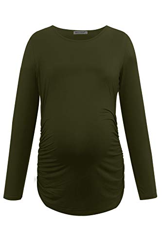 Smallshow Women's Maternity Shirts Long Sleeve Pregnancy Clothes Tops 3-Pack - color: Black/Light Grey/Army Green, size: Medium