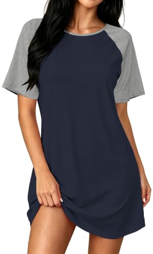 Nightgowns for Women Raglan Sleeve Night Shirt Soft Sleepshirts - color: Grey and Navy Blue, size: Small
