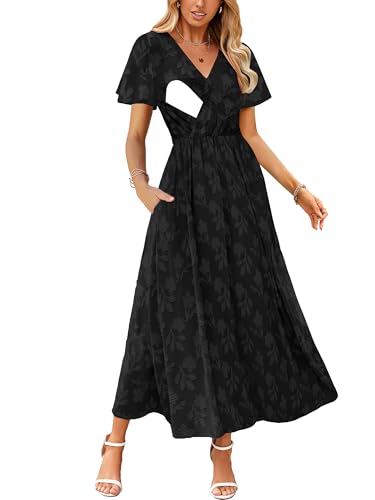 CzzzyL Women's Nursing Floral Dress V Neck Wedding Guest with Pockets - color: Black, size: Medium