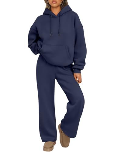 Trendy Queen Womens 2 Piece Lounge Sweat Sets Matching Sweatsuits - color: Navy, size: X-Large
