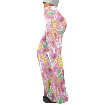 70s Bell Bottom for Women Hippie High Waist Flare Pants - color: Cute Rabbit Egg, size: X-Large