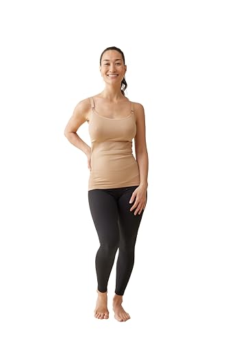 Ingrid & Isabel Nursing & Shaping Cami – Seamless Maternity Tank Top with Adjustable Straps & Easy Breastfeeding Access - color: Beige, size: Medium