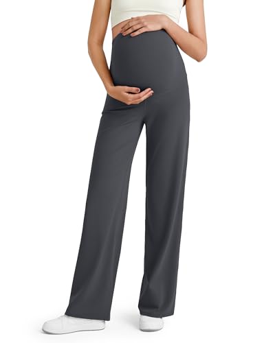 G4Free BareFeel Maternity Yoga Pants Pregnancy Slacks Over the Belly - color: Dark Gray, size: X-Small