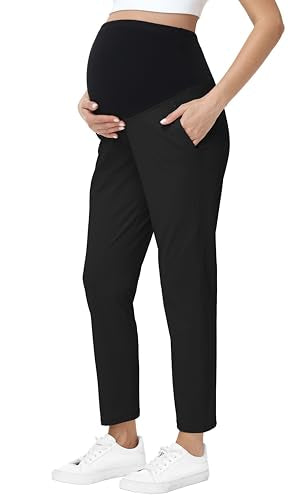 Maternity Pants Over Belly Pregnancy Casual Scrub Pant - color: Black, size: Small