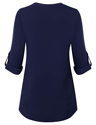 Timeson Women's Casual Chiffon V Neck 3/4 Sleeve Blouse Tops - color: Blue, size: XX-Large