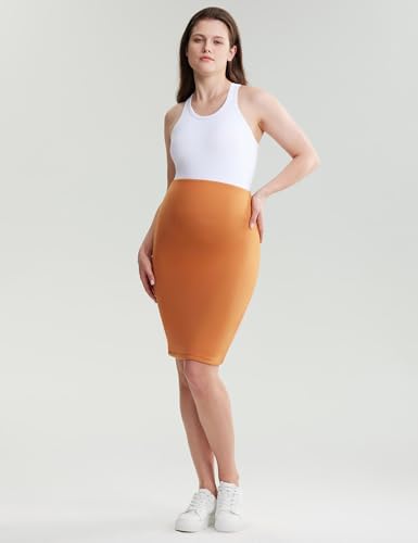 POSHDIVAH Maternity Skirt Over The Belly with Slit - color: Short-camel, size: Small
