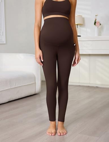 Buttergene Maternity Leggings with Pockets - color: Coffee, size: XX-Large