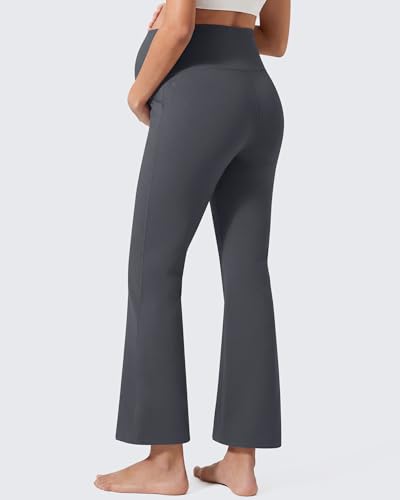 G4Free EverGoing Maternity Work Pants Pregnancy Ankle Flare Leg with Pocket - color: Dark Gray, size: Large