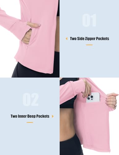 Gopune Women's Workout Athletic Jacket Lightweight Zip Up Yoga Slim Fit Tops with Pockets - color: Pink, size: Small