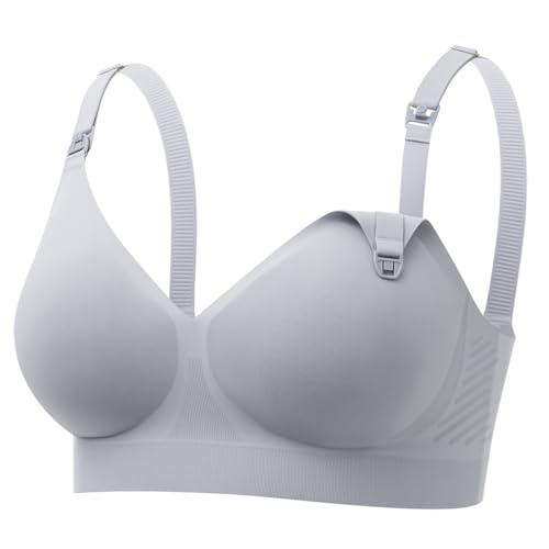 Momcozy CoolFit Nursing Bras for Breastfeeding, Ultra Stretch Seamless Jelly Strip Maternity Bra, Cooling Wireless - color: Gray, size: Large
