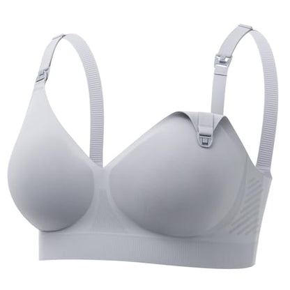 Momcozy CoolFit Nursing Bras for Breastfeeding, Ultra Stretch Seamless Jelly Strip Maternity Bra, Cooling Wireless - color: Gray, size: Large