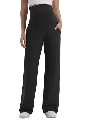 Maternity Pants Wide Leg Stretchy Pregnancy Trousers - color: Black, size: X-Large