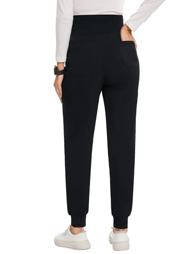 FABRACK Women's Maternity Scrub Jogger Pants Workwear Stretch Comfy Pregnancy Pants with 6 Pockets(Black, XX-Large)