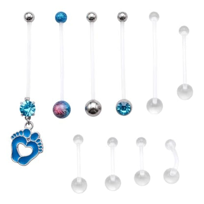 Pregnancy Belly Button Rings, Flexible Acrylic Maternity Belly Rings, Bioflex Navel Piercing Retainer with Replacement Balls for Pregnant Women, Multiple Sizes Set