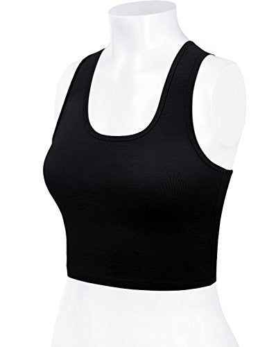 Women Sleeveless Racerback Crop Camisole Tank Tops Cotton Basic Shirts - color: 001-black-5, size: Medium