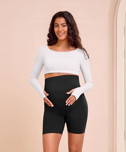 VALANDY Creamlush 4 Pack Maternity Shorts Over the Belly 5"/8" - color: 4 Packs - Black*4, size: Large