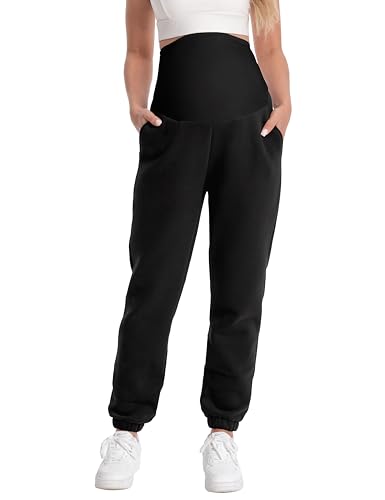 Maternity Joggers Stretchy Pregnancy Sweatpants - color: Black, size: Medium