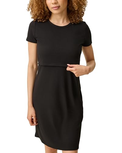 Kindred Bravely Essentials Ribbed Maternity Nursing Dress for Breastfeeding - color: Black, size: Medium