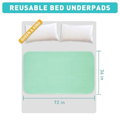 Bunlitent Incontinence Bed Pads, 36"x72", 3 Pack, Washable Underpads, Green - color: Green, size: 36"x72" (3 Packs)