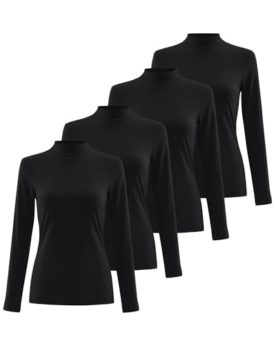 Xaatren 4 Pack Womens Long Sleeve Underscrubs Mock Neck Shirts - color: Black, Black, Black, Black, size: Medium