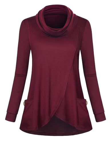 Joymom Maternity Warm Cowl Neck Nursing Sweatshirt Breastfeeding Tunic Tops - color: 2-wine, size: X-Large
