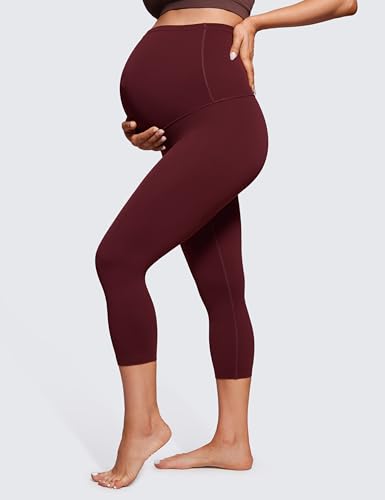 CRZ YOGA Maternity Capris Leggings 21" - color: Red Merlot, size: Medium