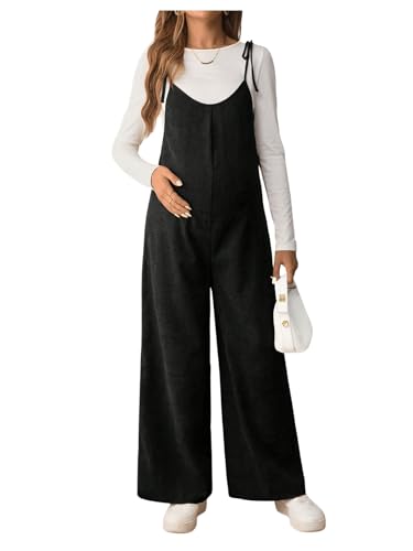 OYOANGLE Women's Maternity Overalls Spaghetti Strap Pregnancy Jumpsuits - color: Black, size: XX-Large