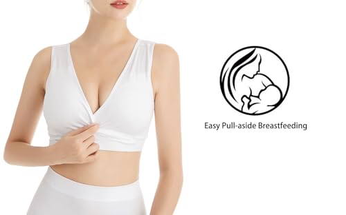 Lemef Nursing Sleep Bras Wirefree Maternity Breastfeeding Bras 3 Pack - color: 1*white (No Padding), size: Medium