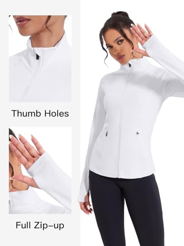VUTRU Women Zip Up Athletic Jacket Slim Fit Workout Tops with Pocket - color: White, size: Medium