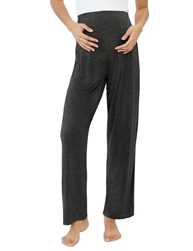 Joyaria Bamboo Viscose Maternity Sweatpants Over Belly Lounge Pants - color: Charcoal, size: Medium
