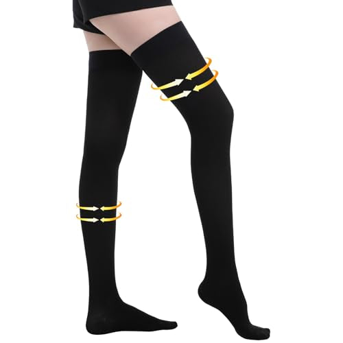 Medical Compression Stockings, 20-30 mmHg Thigh High Support Socks - color: Black, size: Large