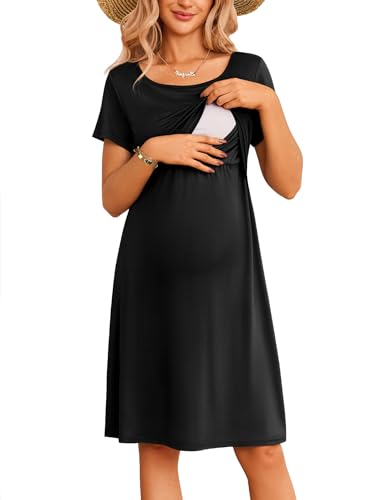 Maternity Summer Dress Breastfeeding Nursing Friendly Pregnancy Dresses - color: Black, size: Medium