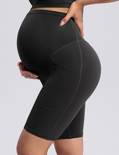 POSHDIVAH Creamluxe Maternity Biker Shorts with Pockets 6"/8" - color: Black, size: Small
