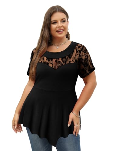 Magritta Women's Short Sleeve Crew Neck Plus Size Tunic Tops - color: Black3, size: 4X
