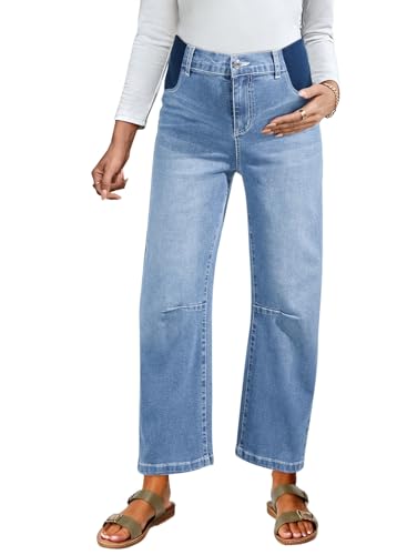 BLENCOT Maternity Jeans High Waist Barrel Wide Leg Pregnancy Denim Pants - color: P604 Blue, size: Medium