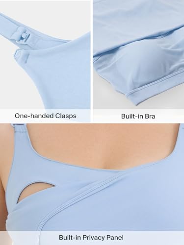 Ecavus Women's Nursing Bras for Breastfeeding Tank Tops with Built in Bra - color: Light, size: Medium