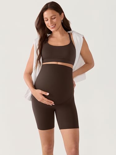 MOMANDA No Front Seam Maternity Biker Shorts 6" - color: Clay Brown, size: Medium